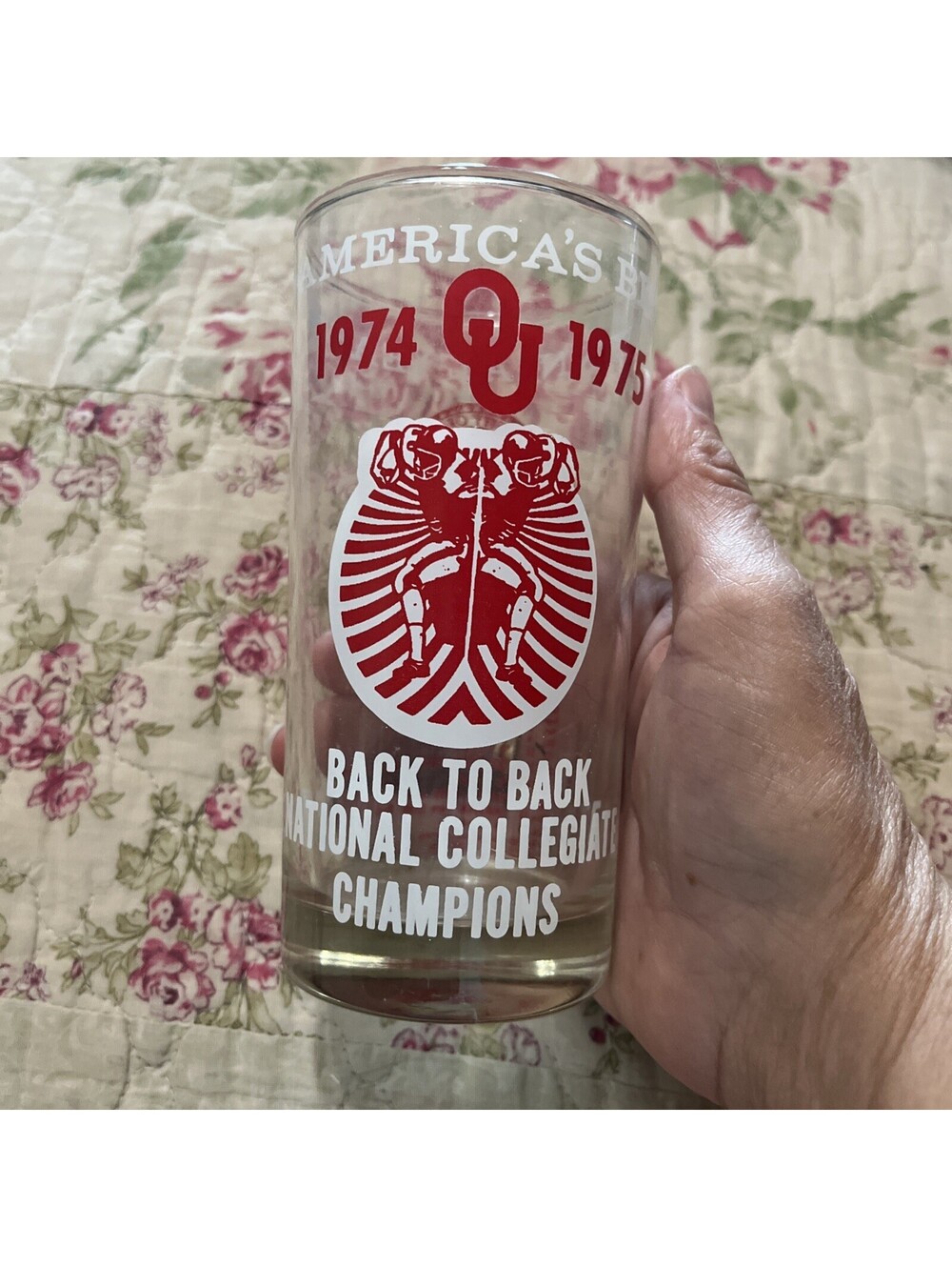 1976 OU Oklahoma Sooners Bicentennial Schedule Glass Barry Switzer Champions